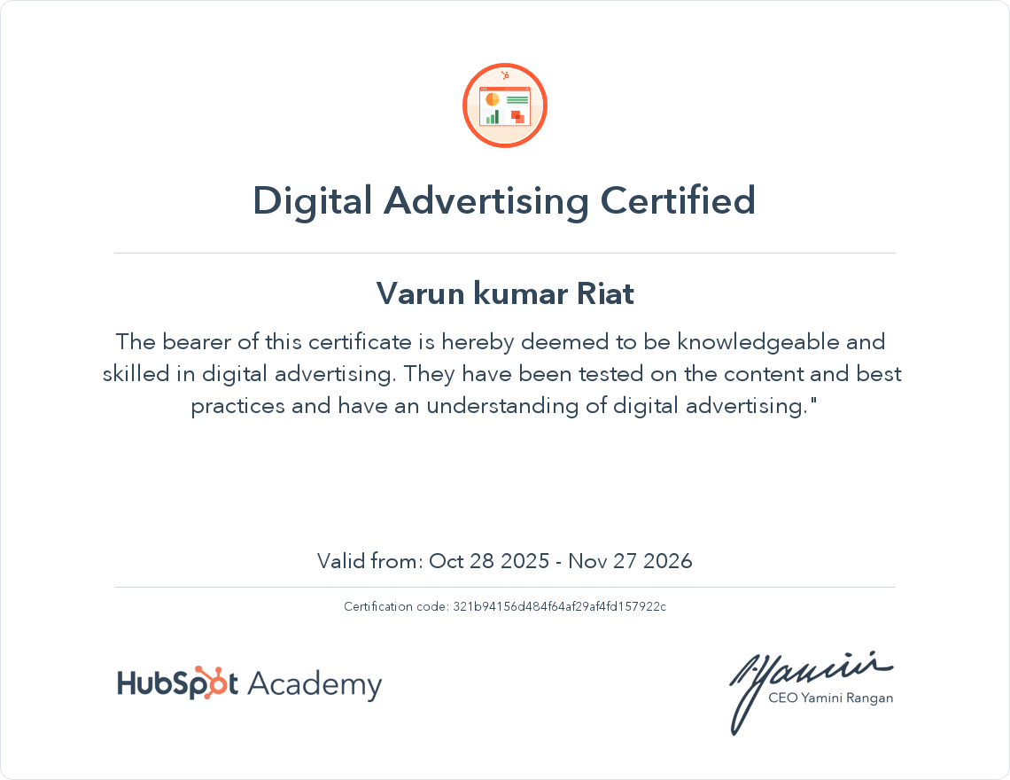 digital marketing certification hubspot varun kumar riat